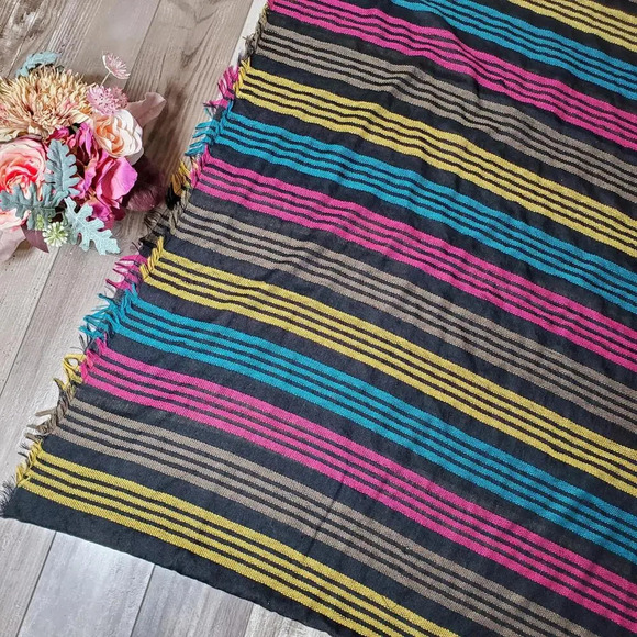 Target Black Multi-Color Fringe Edge Woven Striped Scarf EUC - Picture 15 of 16